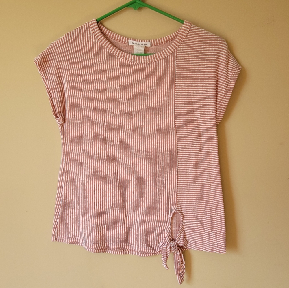 Caution To The Wind Pink Ribbed Tie-Front T-Shirt